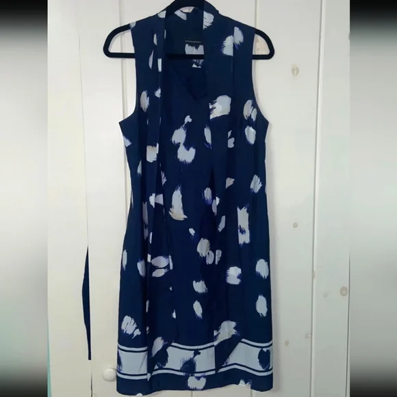 🐝 - Banana Republic sz M Navy & White Abstract Print Dress - Picture 3 of 5